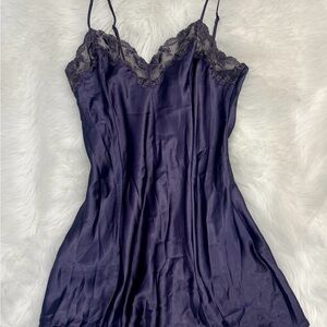 Victoria's Secret Midnight Satin Chemise with Lace